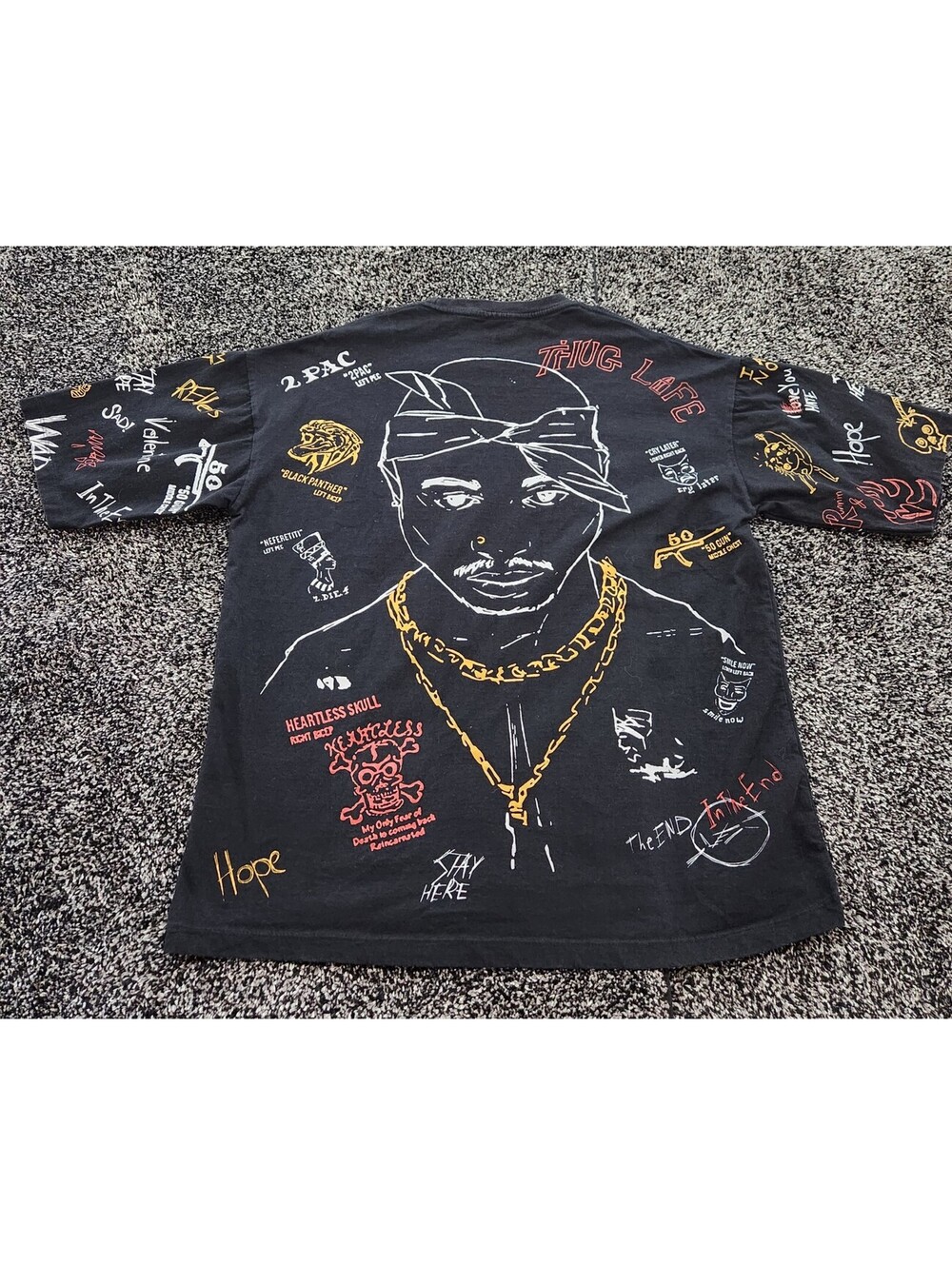 Vintage Tupac Shakur All Over Print T Shirt Yours Black Graphic Thug Life L Tee